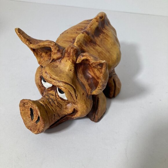 Vintage Vernon 1980 Resin Silly Hog Pig Figurine Brown Shade Tree Creations 5" - Picture 7 of 10